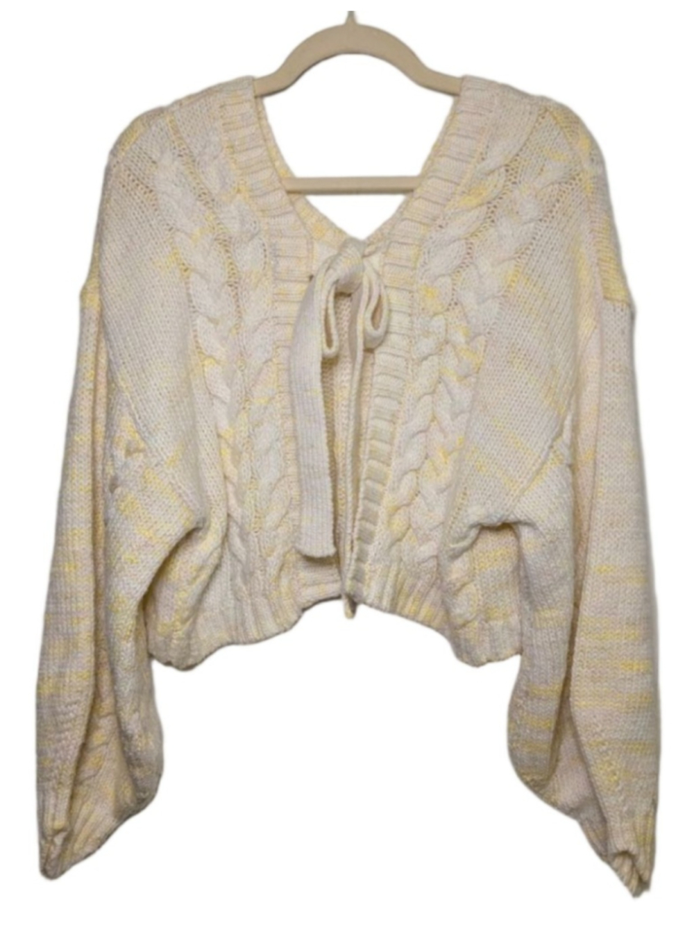 Altar'd State Open Back Tie Cropped Cable Knit Sweater Cream Yellow XL